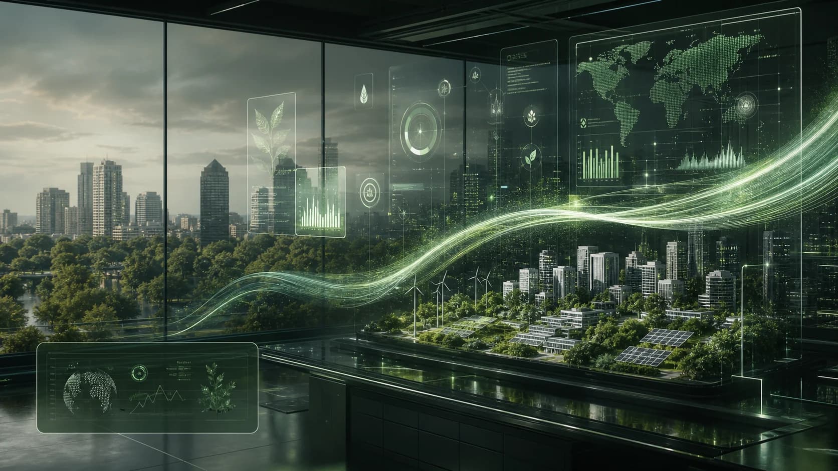 Climate research and public engagement hub overlooking greener city infrastructure.
